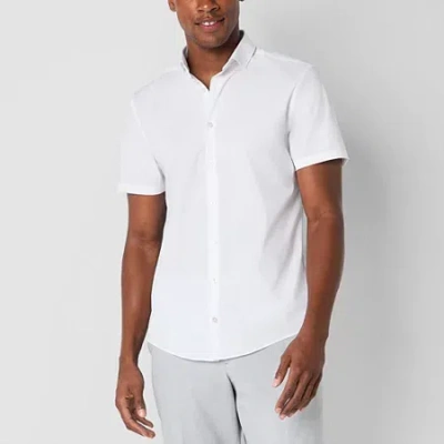 J. Ferrar Ultra Comfort Mens Short Sleeve Slim Fit Wrinkle Free Button-down Shirt In White