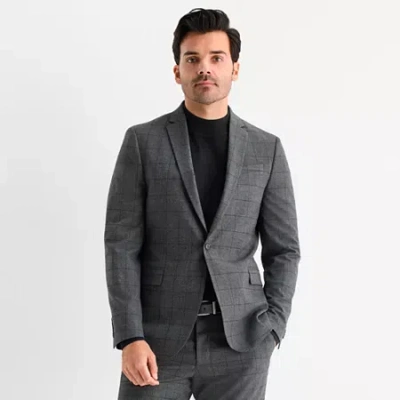 J. Ferrar Windowpane Mens Slim Fit Suit Jacket In Gray