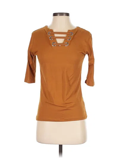 Pre-owned J For Justify 3/4 Sleeve Top Brown Keyhole Neckline Tops