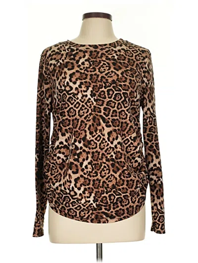 Pre-owned J For Justify Long Sleeve Top Brown Animal Print Pattern Crew Neck Tops