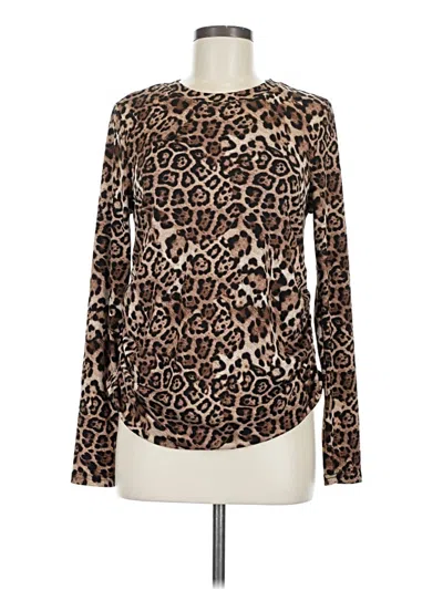Pre-owned J For Justify Long Sleeve Top Brown Animal Print Pattern Keyhole Neckline Tops