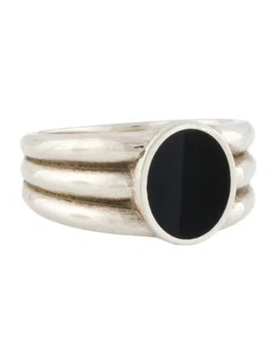 Pre-owned J. Hannah Onyx Stacked Inlay Signet Ring In Multi