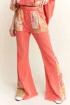 J. Her Boho Floral Bandana Flare Pants In Orange Red In Red
