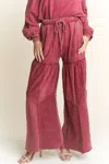 J. Her Chevron Mineral Wash Pant In Burgundy In White