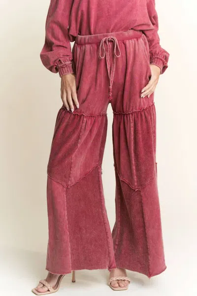 J. Her Chevron Mineral Wash Pant In Burgundy In White