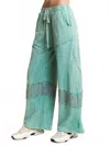 J. Her Denim Patched Wide Leg Pants In Dusty Cyan In Multi