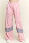 J. Her Denim Patched Wide Leg Pants In Pink In Pink