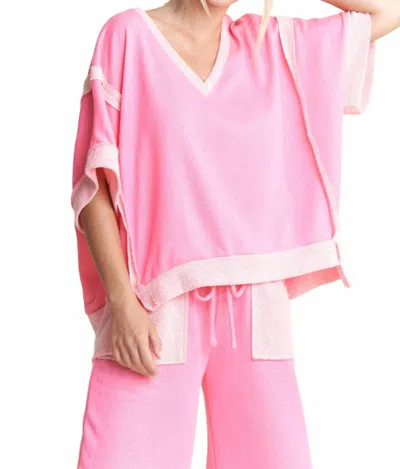 J. Her Loopterry V-neck Relaxed Fit Half Sleeve Top In Fuchsia In Pink