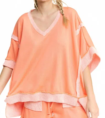 J. Her Loopterry V-neck Relaxed Fit Half Sleeve Top In Orange