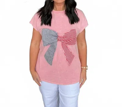 J. Her Mineral Wash Americana Bow Top Tee In Pink