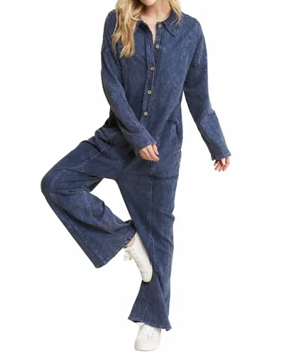 J. Her Mineral Wash Button Down Collar Onesie Jumpsuit In Navy In Multi