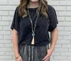 J. Her Mineral Wash Cap Sleeve Blouse In Ash Black In Multi
