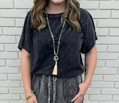 J. Her Mineral Wash Cap Sleeve Blouse In Ash Black In Multi