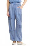 J. Her Mineral Wash Eyelet Detailed Boho Jogger In Denim Blue In Blue