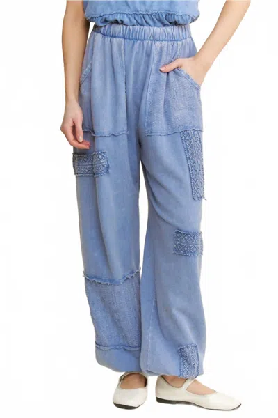J. Her Mineral Wash Eyelet Detailed Boho Jogger In Denim Blue