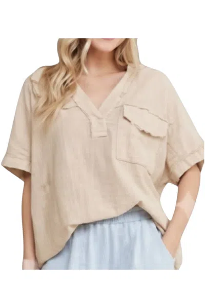J. Her Mineral Wash Eyelet Puff Sleeved Blouse In Natural In Beige