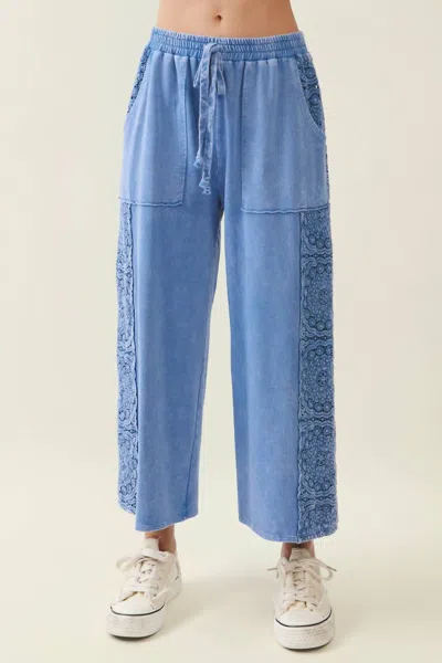 J. Her Mineral Washed Boho Trim Wide Leg Pants In Blue