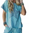 J. Her Mineral Washed Denim Star Top In Dusty Cyan In Blue