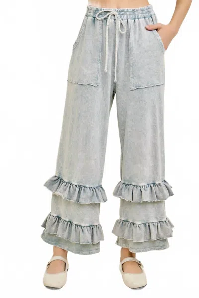 J. Her Mineral Washed Double Ruffle Boho Princess Pants In Silver Grey In Gray