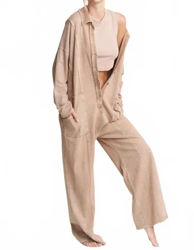 J. Her Mineralwash Button Down Collar Onesie Jumpsuit In Latte In Neutral