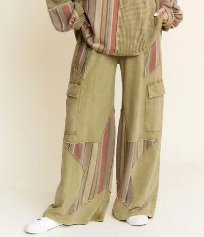 J. Her Terry Star Striped Cargo Pants In Avacado In Green