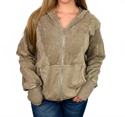 J. Her We Have It All Cotton Long Sleeve Zip Up Hooded Sweatshirt In Sage Green