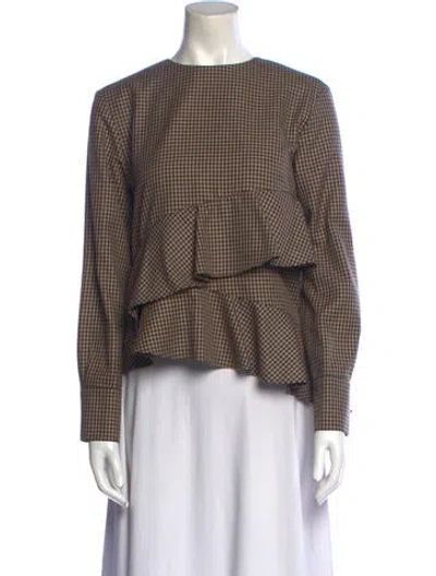 Pre-owned J Koo Houndstooth Print Crew Neck Blouse In Neutral
