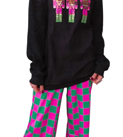 J. Lee Sequin Nutcracker Black Corded Crewneck In Pink Parade In Multi