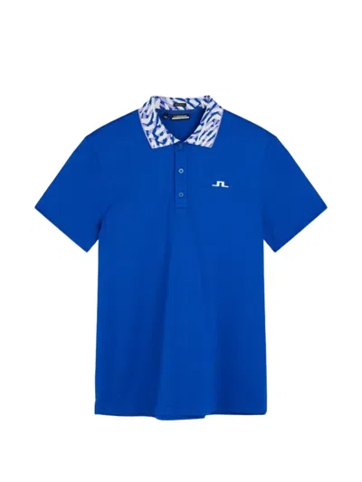 J. Lindeberg Abstract-print Collar Polo Shirt In Blue