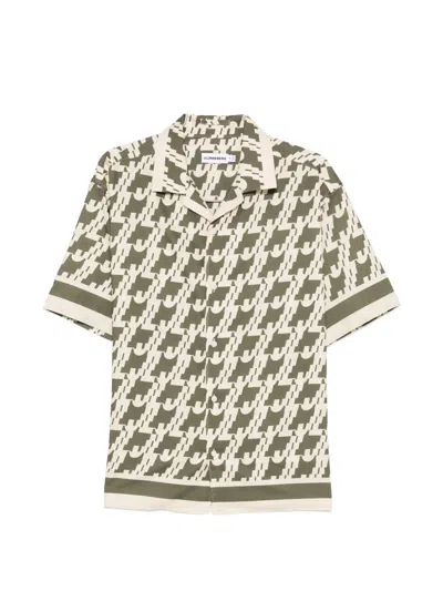 J. Lindeberg Border Print Resort Shirt In Green