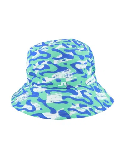 J. Lindeberg Denver Print Bucket Hat In Caldera Jade Cream In Blue