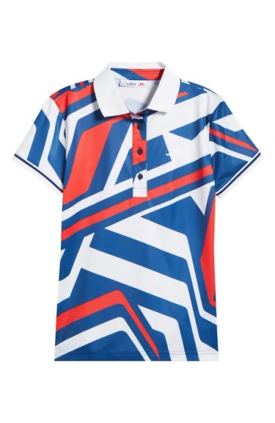 J. Lindeberg Felicite Geo Print Golf Polo In Us Golf Red