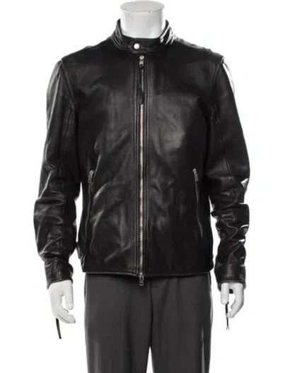 Pre-owned J. Lindeberg Lamb Leather Moto Jacket In Black