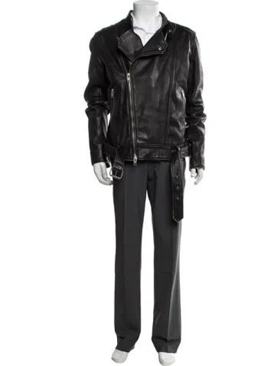 Pre-owned J. Lindeberg Lamb Leather Moto Jacket In Black