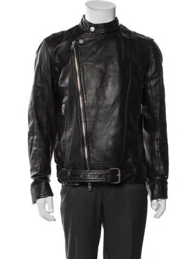 Pre-owned J. Lindeberg Lamb Leather Moto Jacket In Gray