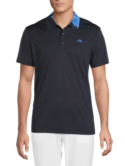 J. Lindeberg Men's Glen Contrast-collar Polo Shirt In Black