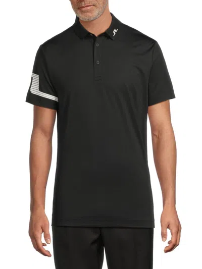 J. Lindeberg Men's Heath Strike Logo Polo Shirt In Black