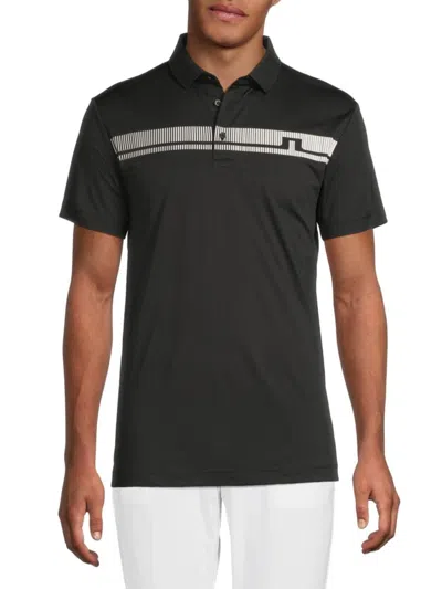 J. Lindeberg Men's Klas Regular Fit Stripe Logo Polo In Black