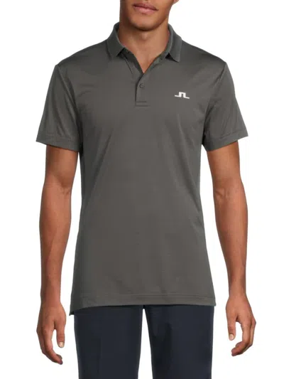 J. Lindeberg Men's Logo Spread Collar Polo Shirt In Gray