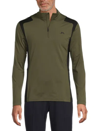 J. Lindeberg Men's Lukas Quarter-zip Sweatshirt In Barbados Red Navy