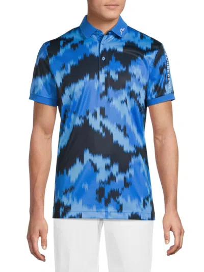 J. Lindeberg Men's Tour Tech Print Polo Shirt In Blue