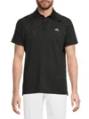 J. Lindeberg Men's Wilhelm Zebra-jacquard Polo Shirt In Black