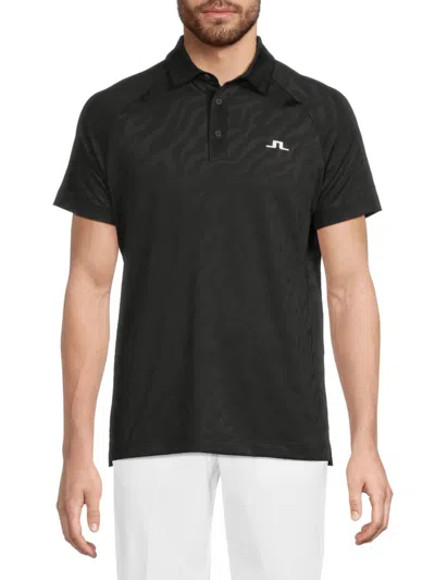 J. Lindeberg Men's Wilhelm Zebra-jacquard Polo Shirt In Black