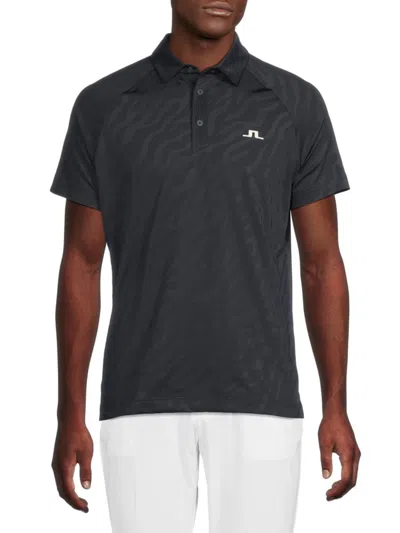 J. Lindeberg Men's Wilhelm Zebra-jacquard Polo Shirt In Black
