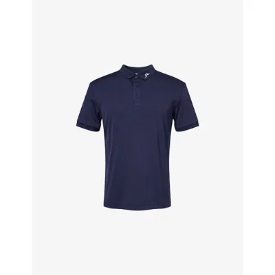 J. Lindeberg Mens Navy Kv Logo-embroidered Woven Polo Shirt In Blue