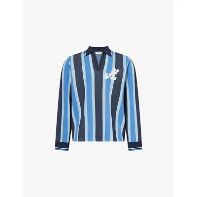 J. Lindeberg Mens Navy Silas Striped Knitted Polo Shirt In Blue