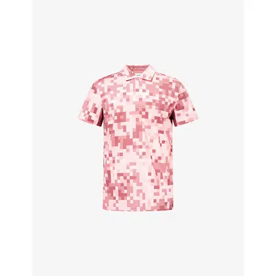 J. Lindeberg Mens Tour Pink Dario Masters Graphic-print Woven Polo Shirt