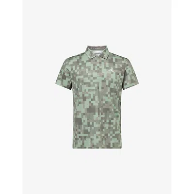 J. Lindeberg Mens Tour Tonal Green Dario Masters Graphic-print Woven Polo Shirt