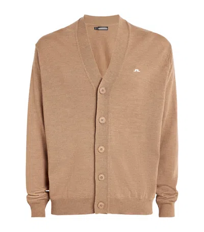 J. Lindeberg Merino Wool Lucas Cardigan In Brown
