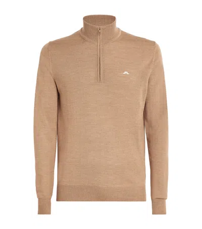 J. Lindeberg Merino Wool Quarter-zip Kian Sweater In Brown